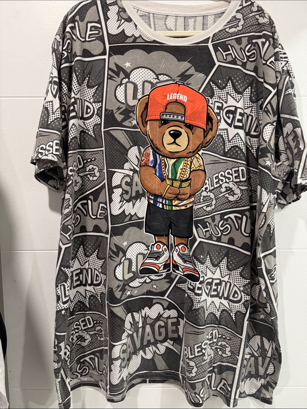 Hustle Gang Graphic Tee Mens 4XL Gray Comic Print Savage Lit Bear Streetwear